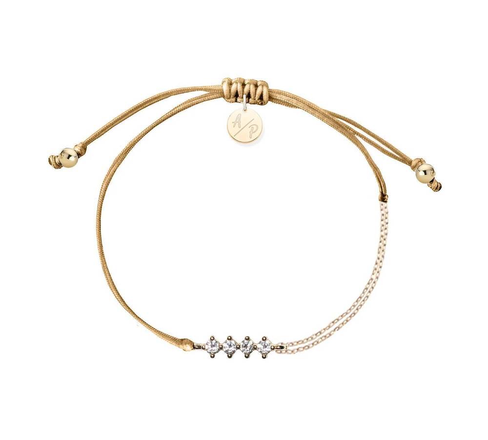 NEW ADRIANA PAPPAS women's cz crystal bar bracelet on colored cord in caramel